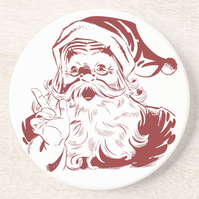 Jolly Santa Claus in Red Fun Retro Frohe Weihnacht Sandstein Untersetzer (Vorne)