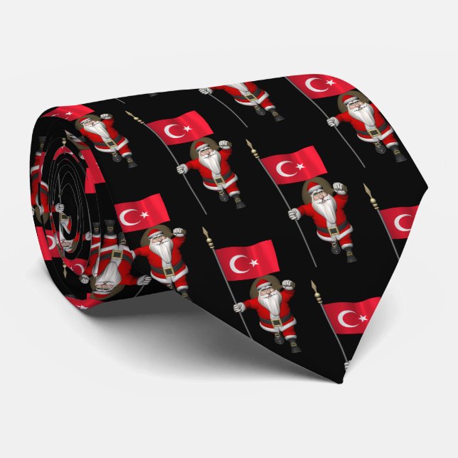 Jolly Santa Claus mit der Flagge der Türkei Krawatte (Gerollt)