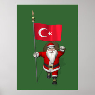 Jolly Santa Claus mit der Flagge der Türkei Poster