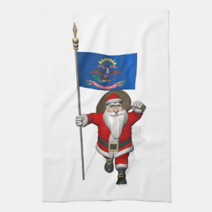 Jolly Santa Claus mit der Flagge von North Dakota Handtuch