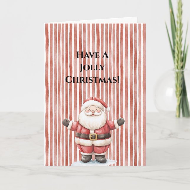 Jolly Santa Claus Red Stripes Christmas Karte (Vorderseite)