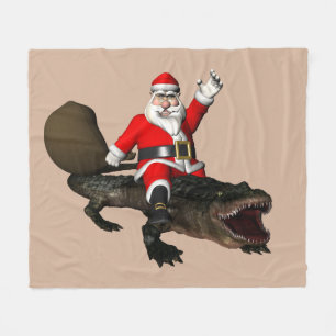 Jolly Santa Claus Reiten an einem Alligator Fleecedecke