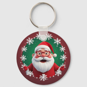 Jolly Santa Claus Umgeben von Schneeflocken Schlüsselanhänger