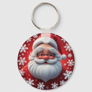 Jolly Santa Claus Umgeben von Schneeflocken Schlüsselanhänger
