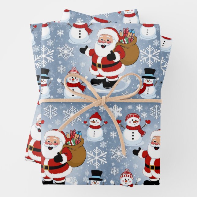 Jolly Santa Claus und Snowmen Weihnachtsmuster Geschenkpapier Set (Beispiel)