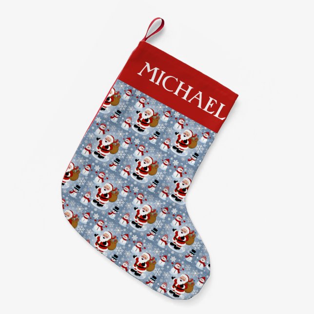 Jolly Santa Claus und Snowmen Weihnachtsmuster Kleiner Weihnachtsstrumpf (Vorderansicht (hängend))