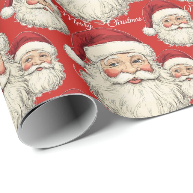 Jolly Santa Face Red Geschenkpapier (Rolleneckpunkt)