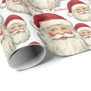 Jolly Santa Face White Geschenkpapier