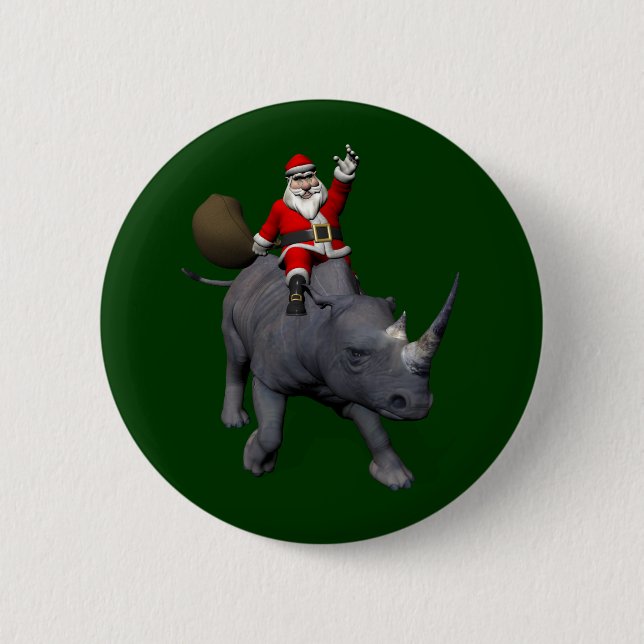 Jolly Santa Riding A Rhino Button (Vorderseite)