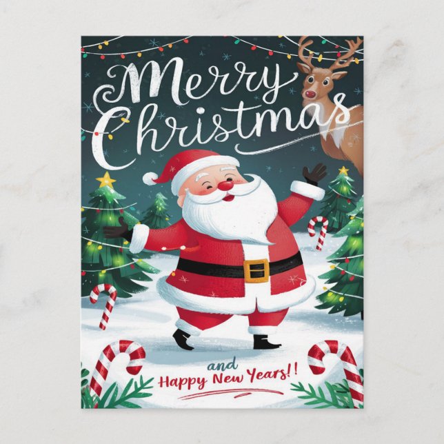Jolly Santa und Sweet Candy Canes Weihnachten Postkarte (Vorderseite)