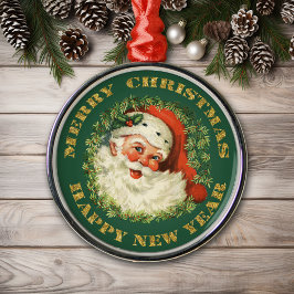 Jolly Santa und Wreath Silbernes Ornament