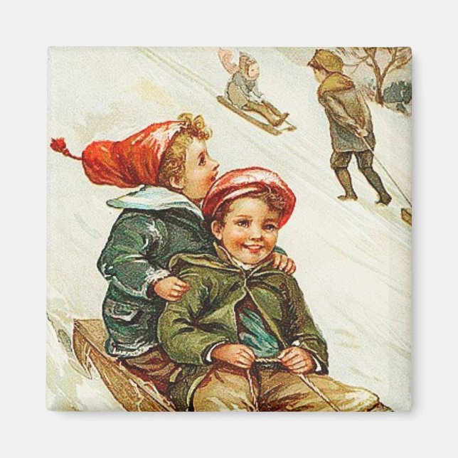 Jolly Sledding Time Vintag Magnet (Vorne)