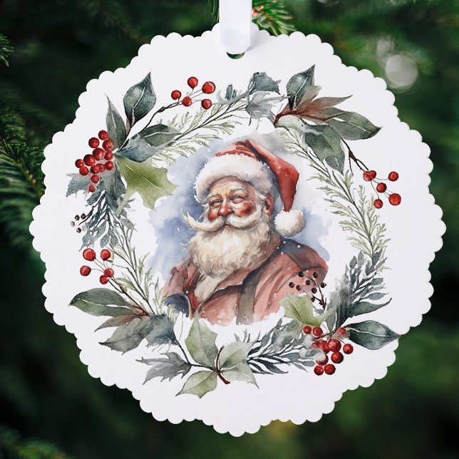 Jolly Smilly Santa Watercolor Weihnachtskranz Ornament Karte (Von Creator hochgeladen)
