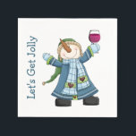 Jolly Snowman Christmas Cocktail Napkins Serviette<br><div class="desc">Cocktail-Servietten aus weißem Cartoon mit farblich gekleideten Snowmannbildern,  die ein Glas Wein halten. Blauer Text liest sich,  lasst uns Jolly holen. Entsprechende Feiertagseinladungen stehen zur Verfügung.</div>