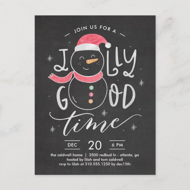 Jolly Snowman Christmas Party Einladung Postcard Postkarte (Vorderseite)