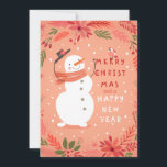 Jolly Snowman Christmas - Warme Wünsche Feiertagskarte<br><div class="desc">Freuen Sie sich auf einen erholsamen Urlaub in diesem reizvollen Design mit einem fröhlichen Schneemann, der seinen Hut umkippt, umgeben von festlichen Blättern und einem kleinen, süßen Vogel. Mit einem warmen, pfirsichfarbenen Hintergrund und einer spielerischen Botschaft von "Frohe Weihnachten und ein glückliches Neues Jahr" bringt diese Karte eine Touch von...</div>