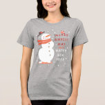 Jolly Snowman Christmas - Warme Wünsche Tri-Blend Shirt<br><div class="desc">Freuen Sie sich auf einen erholsamen Urlaub in diesem reizvollen Design mit einem fröhlichen Schneemann, der seinen Hut umkippt, umgeben von festlichen Blättern und einem kleinen, süßen Vogel. Mit einem warmen, pfirsichfarbenen Hintergrund und einer spielerischen Botschaft von "Frohe Weihnachten und ein glückliches Neues Jahr" bringt diese Karte eine Touch von...</div>