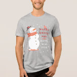 Jolly Snowman Christmas - Warme Wünsche Tri-Blend Shirt<br><div class="desc">Freuen Sie sich auf einen erholsamen Urlaub in diesem reizvollen Design mit einem fröhlichen Schneemann, der seinen Hut umkippt, umgeben von festlichen Blättern und einem kleinen, süßen Vogel. Mit einem warmen, pfirsichfarbenen Hintergrund und einer spielerischen Botschaft von "Frohe Weihnachten und ein glückliches Neues Jahr" bringt diese Karte eine Touch von...</div>