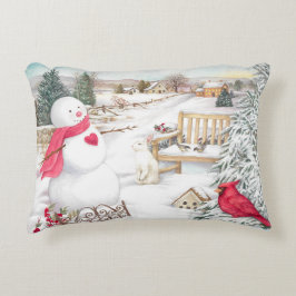 Jolly Snowman mit Kardinal und Bunny Dekokissen