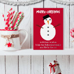 Jolly Snowman Red Cute Personalized Christmas Folien Feiertagskarte<br><div class="desc">Send festive wishes to friends and family with this snowman Christmas card. The Christmas greetings card features a jolly snowman design on a red background. The text on the card will appear in your own choice of gold, silver or rose gold foil. Click on 'Personalize' to add your own chosen...</div>