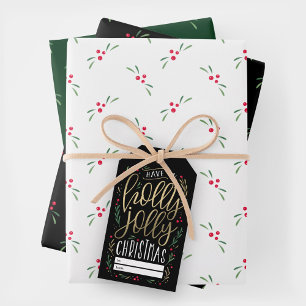 Jolly Souhaite Noël Enveloppement Cadeau Feuilles