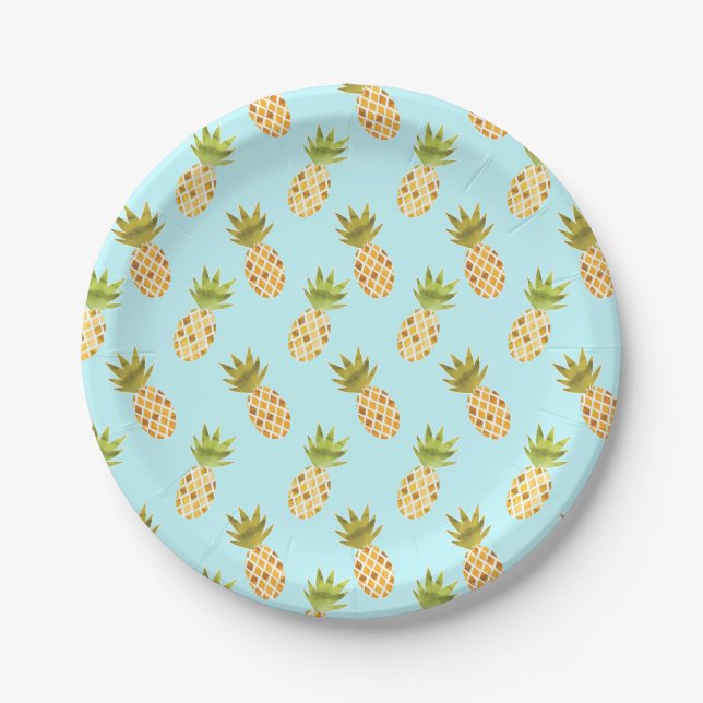 Jolly Tropical Watercolor Ananas Muster Pappteller (Vorderseite)