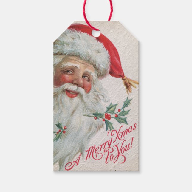 Jolly Vintag Santa Clause Weihnachtsgeschenk-Tag Geschenkanhänger (Vorderseite)