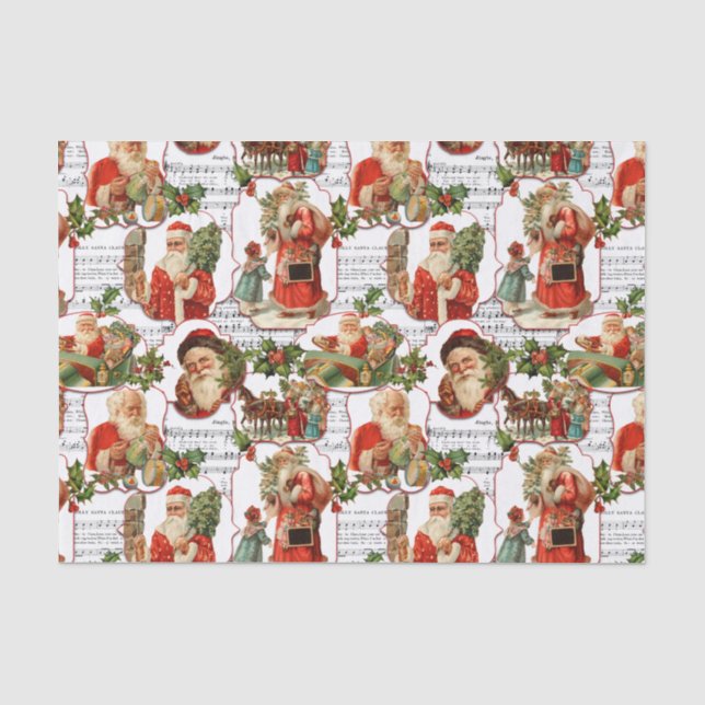 Jolly Vintag Santa, Holly & Music Collage Seidenpapier (Vorderseite)