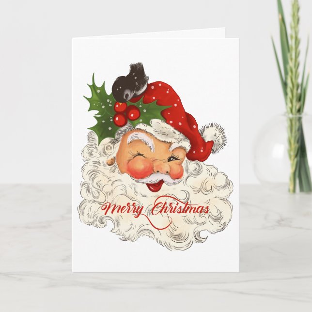 Jolly Vintag Santa Merry Feiertagskarte (Vorderseite)
