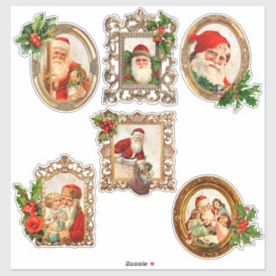 Jolly Vintag Santas in Gilt Frames w/Holly Aufkleber
