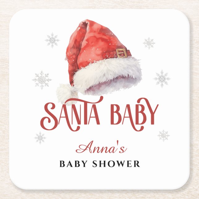 Jolly Weihnachtsmannmütze Baby Shower Gast Drinks  Rechteckiger Pappuntersetzer (Vorderseite)