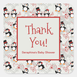 Jolly Winter Penguins Baby Dusche Danke Quadratischer Aufkleber