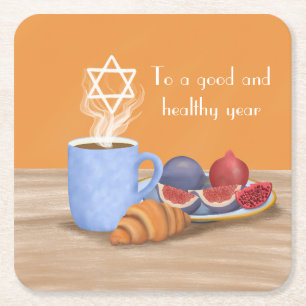 Jom Kippur Break-the-Fast: Kaffee, Granatäpfel Rechteckiger Pappuntersetzer