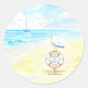 Jon Seagull - Frieden & Liebe retten die Welt Runder Aufkleber