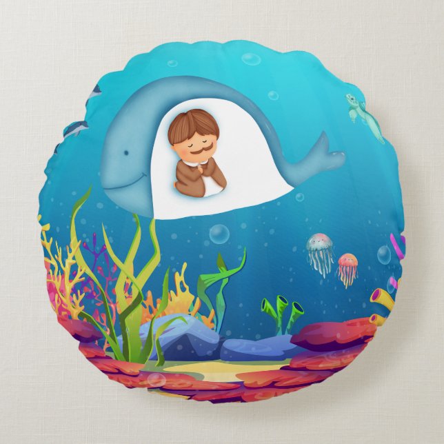 Jonah und das Whale Kids Round Throw Kissen (Vorderseite)