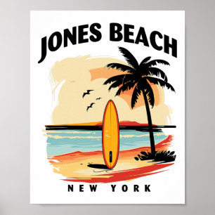 Jones Beach New York Surfbrett Surfen Männer Fraue Poster