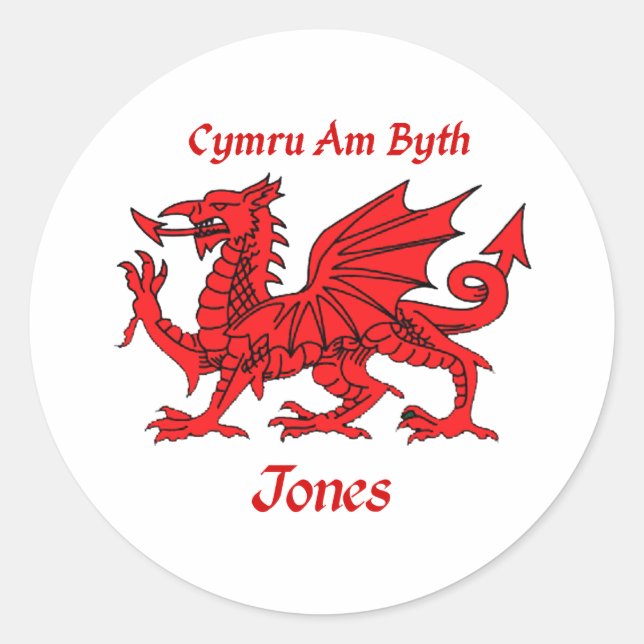Jones Welsh Dragon Runder Aufkleber (Vorderseite)