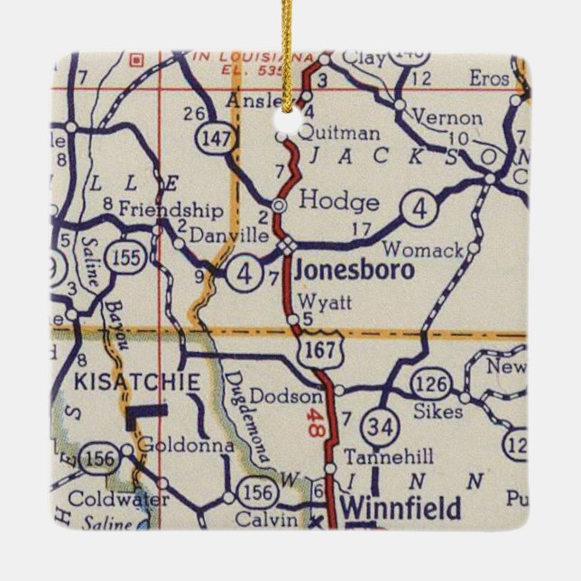 Jonesboro LA Vintag Map Keramikornament (Rückseite)