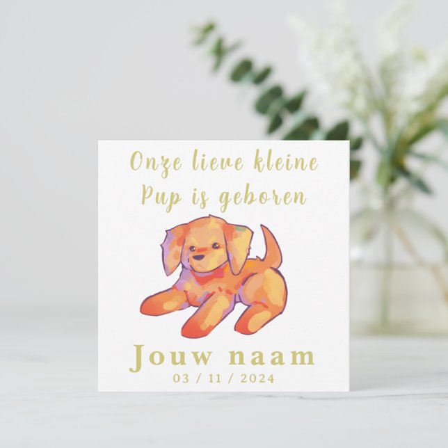 Jongen, meisje geboortekaartje, golden retriever,  (Stehend Vorderseite)