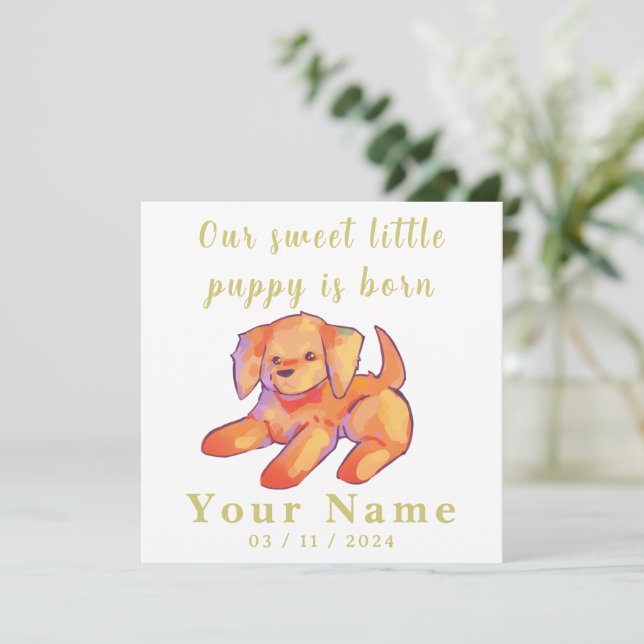 Jongen, meisje geboortekaartje, golden retriever,  (Stehend Vorderseite)