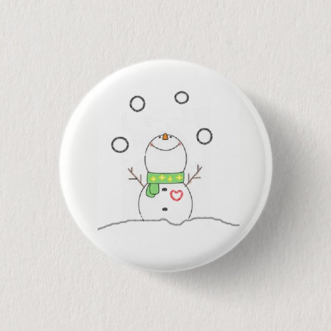 Jonglierender Schneemann Button (Vorderseite)