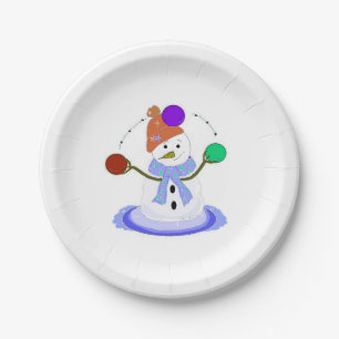 Jonglierender Schneemann Pappteller