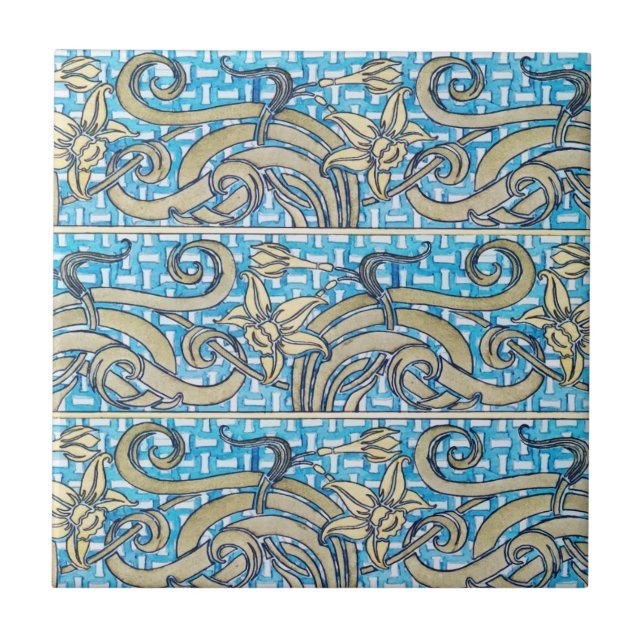 Jonquil Blu Art Nouveau Keramik Tile Fliese (Vorderseite)