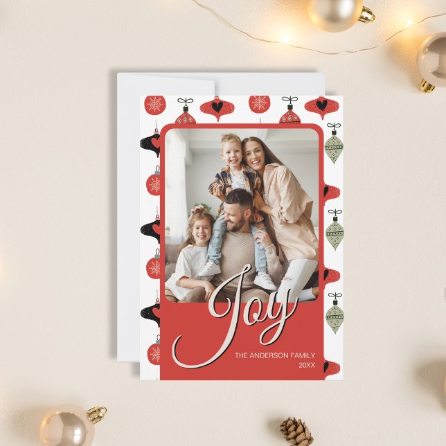 JoPersonalisiertes Foto Weihnachten Weihnachten Ro (Joy Personalized Family Photo Christmas Red Holiday Card)