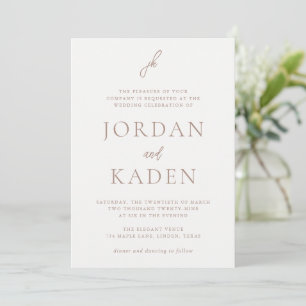 Jordan Light Brown Script Monogram Elegant Wedding Einladung
