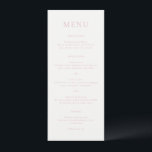 Jordan Pink Elegant Wedding Menükarte<br><div class="desc">Elegantes Hochzeitsmenü mit klassischem Design,  mit dem Monogramm in einem Script-Schriftart und dem Menü in einem klassischen Serif-Schriftart.</div>
