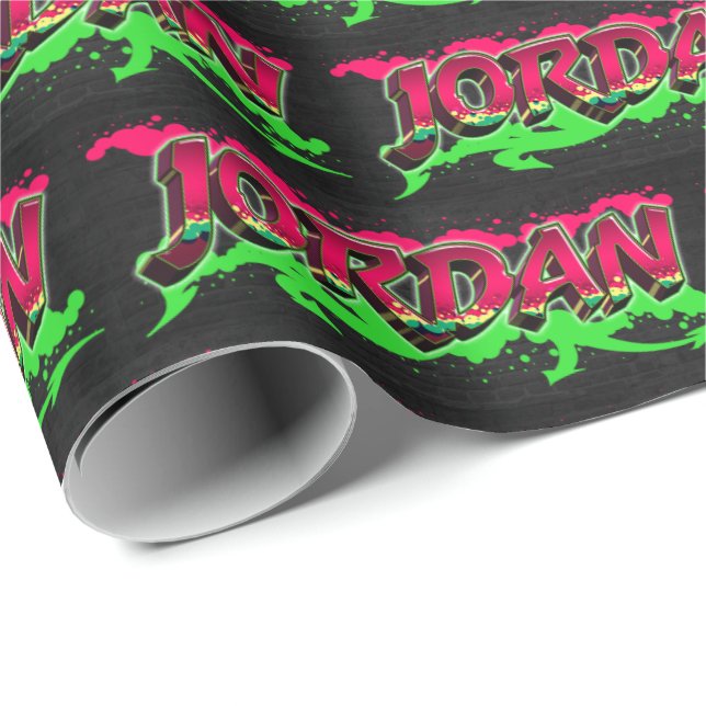 Jordan Vorname Name Graffiti red green Geschenkpapier (Rolleneckpunkt)