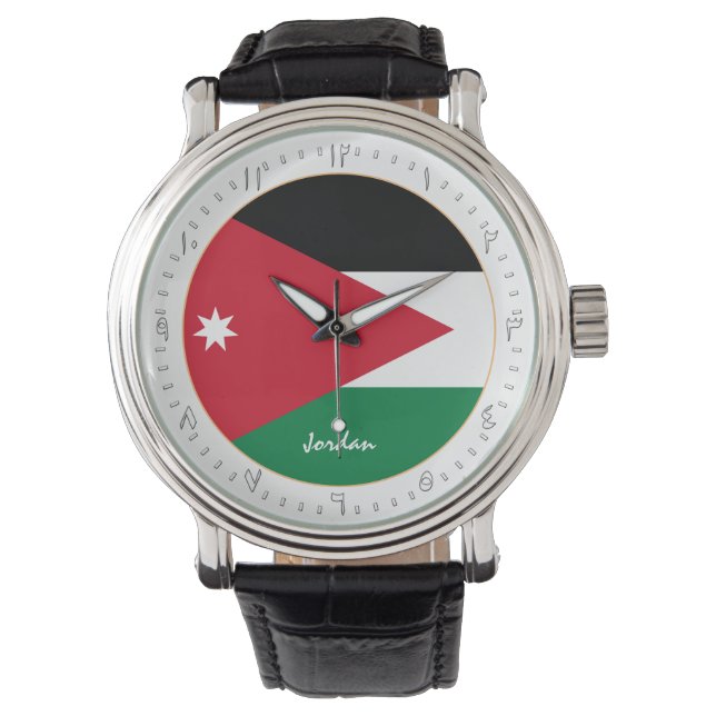 jordanische Flagge & jordanische Mode, arabische N Armbanduhr (Vorderseite)
