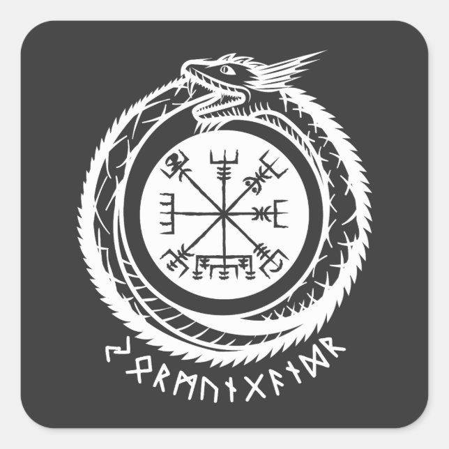 Jormungandr - Nordische Rune Quadratischer Aufkleber (Vorderseite)