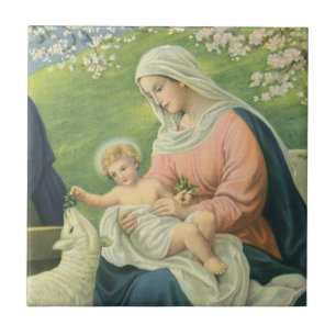 Josefs Werkstatt mit Maria und dem Baby Jesus Fliese